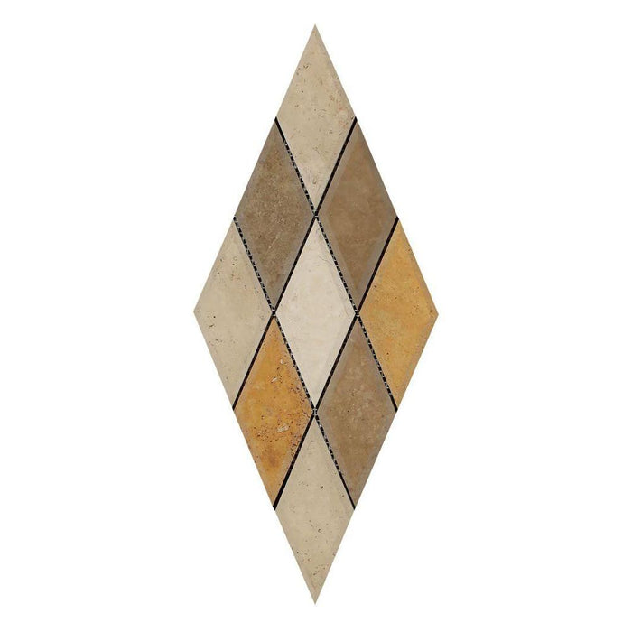 3 Color Mixed Travertine Mosaic - 3" x 6" Beveled Diamond Honed