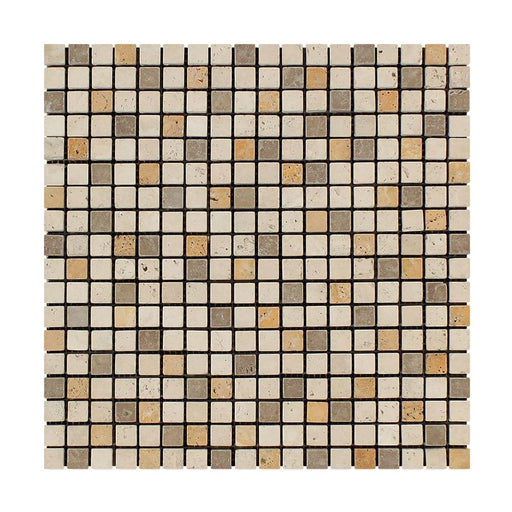 3 Color Mixed Travertine Mosaic - 5/8" x 5/8" Tumbled