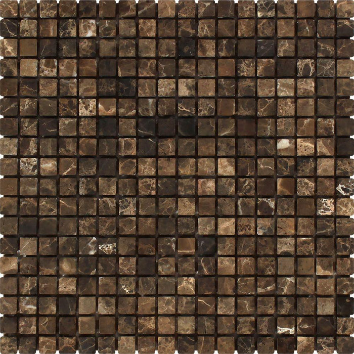 Emperador Dark Marble Mosaic - 5/8" x 5/8" Tumbled
