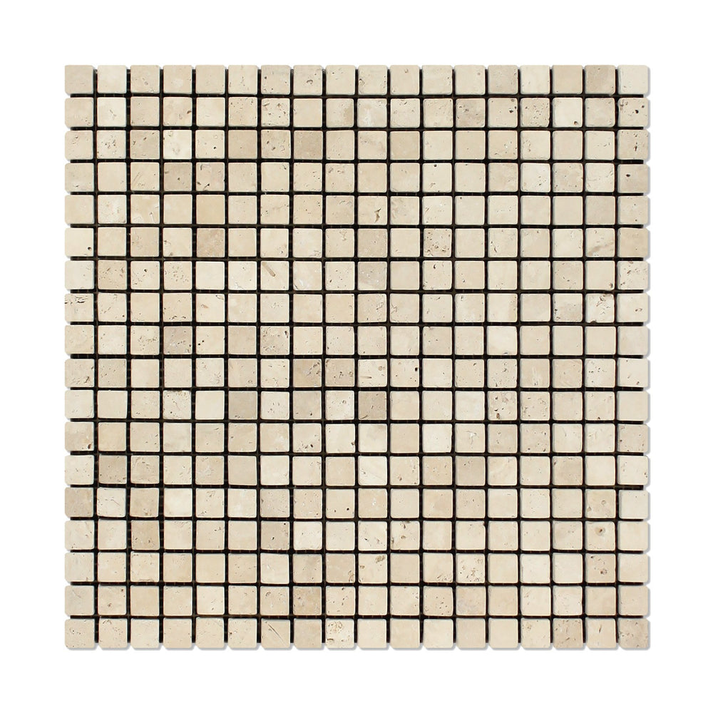Ivory Travertine Mosaic - 5/8" x 5/8" Tumbled