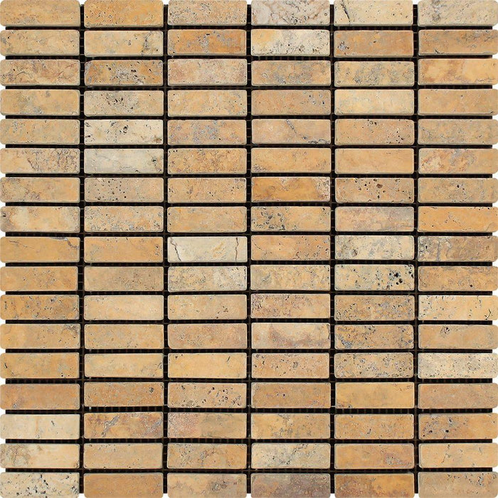 Scabos Travertine Mosaic - 5/8" x 2" Stacked Tumbled