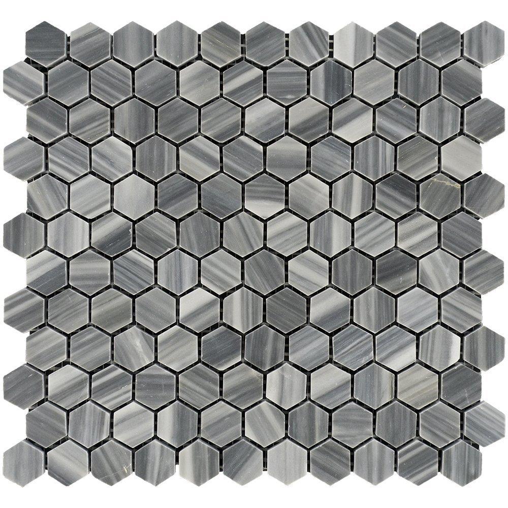 Bardiglio Veincut Marble Mosaic - 1" Hexagon Polished