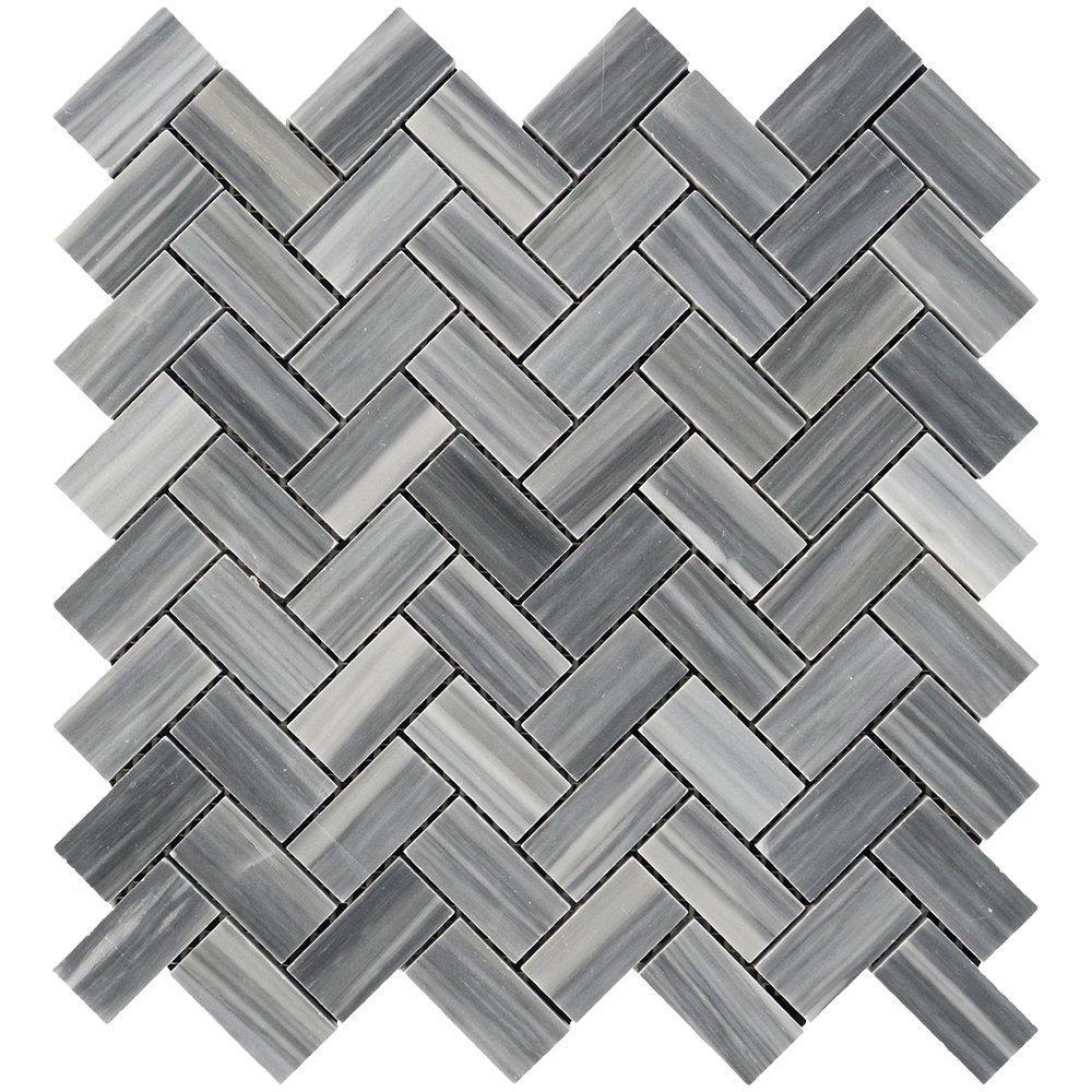 Bardiglio Veincut Marble Mosaic - 1" x 2" Herringbone Polished