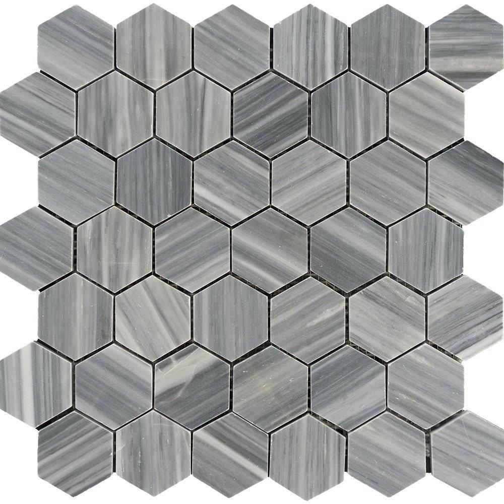 Bardiglio Veincut Marble Mosaic - 2" Hexagon Polished