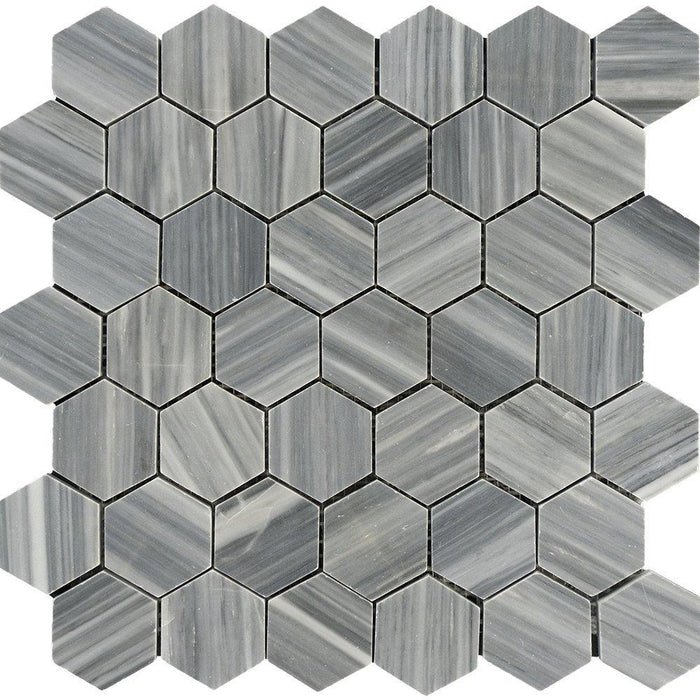 Bardiglio Veincut Marble Mosaic - 2" Hexagon Polished