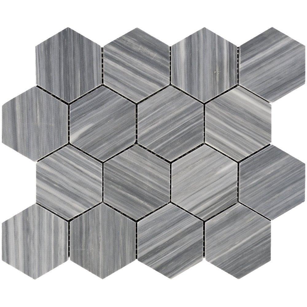 Bardiglio Veincut Marble Mosaic - 3" Hexagon Polished