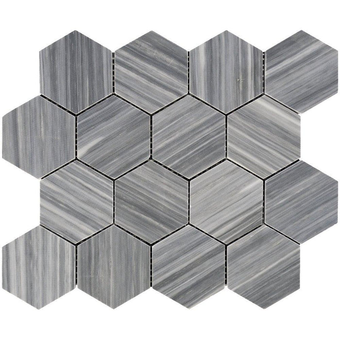 Bardiglio Veincut Marble Mosaic - 3" Hexagon Polished