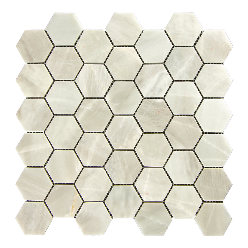 Bianco Garda Marble Mosaic - 2" Hexagon Honed