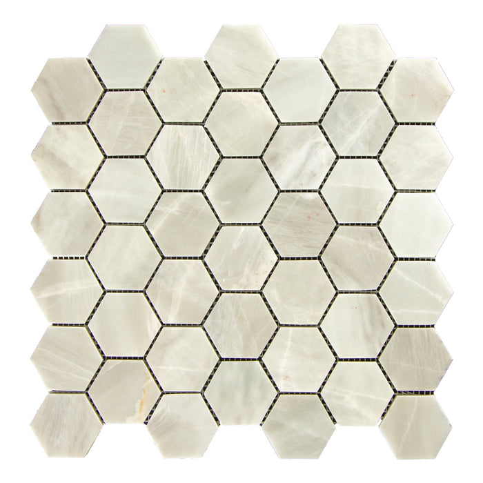 Bianco Garda Marble Mosaic - 2" Hexagon Honed
