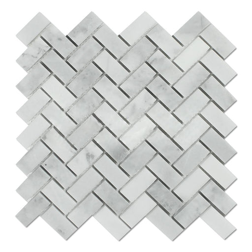 Carrara Venatino Marble Mosaic - 1" x 2" Herringbone Polished
