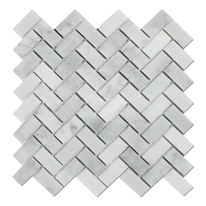 Carrara Venatino Marble Mosaic - 1" x 2" Herringbone Polished