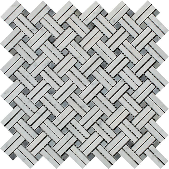White Carrara Marble Mosaic - Stanza with Gray Dots Polished