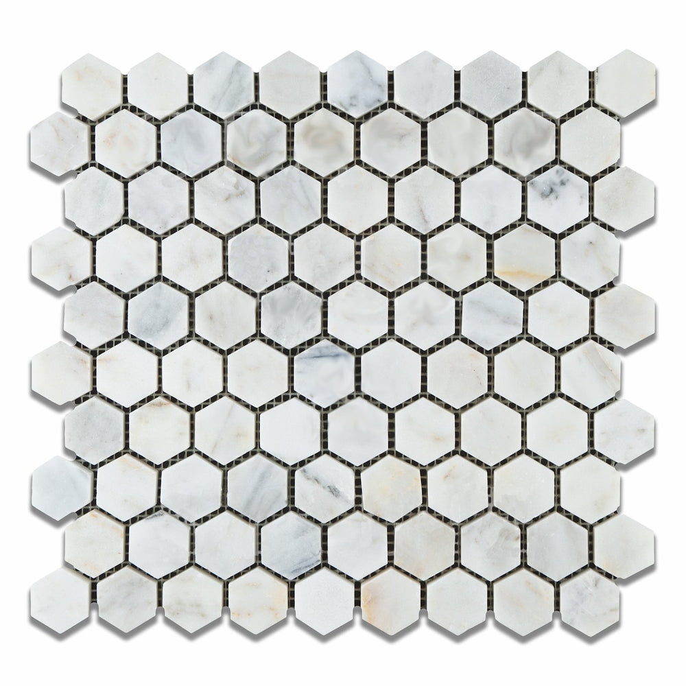 Carrara Venatino Marble Mosaic - 1 1/4" Hexagon Polished