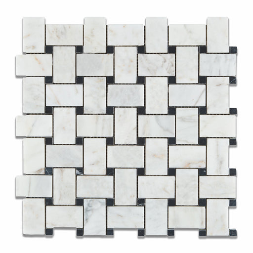 Carrara Venatino Marble Mosaic - Basketweave with Black Dots Polished