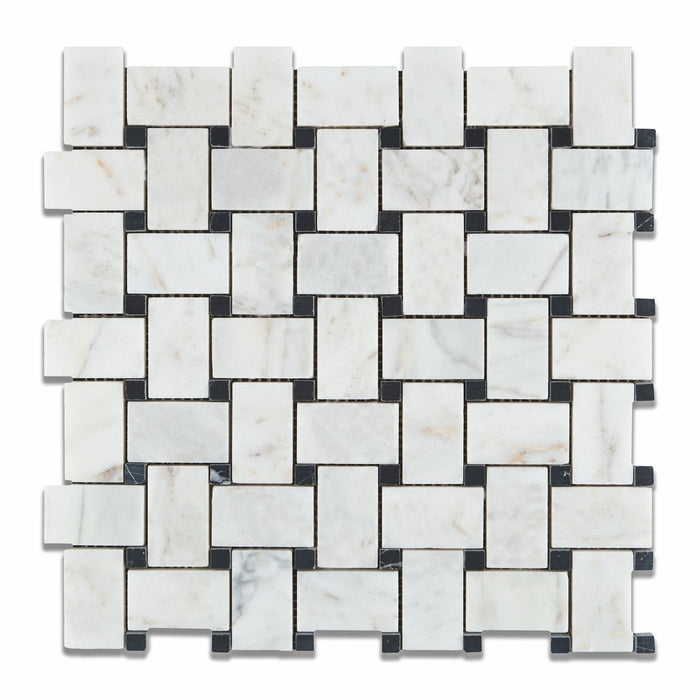 Carrara Venatino Marble Mosaic - Basketweave with Black Dots Polished