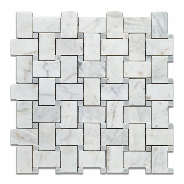 Carrara Venatino Marble Mosaic - Basketweave with Blue-Gray Dots Polished