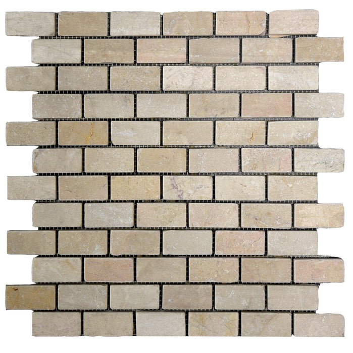 Botticino Marble Mosaic - 1" x 2" Brick Tumbled