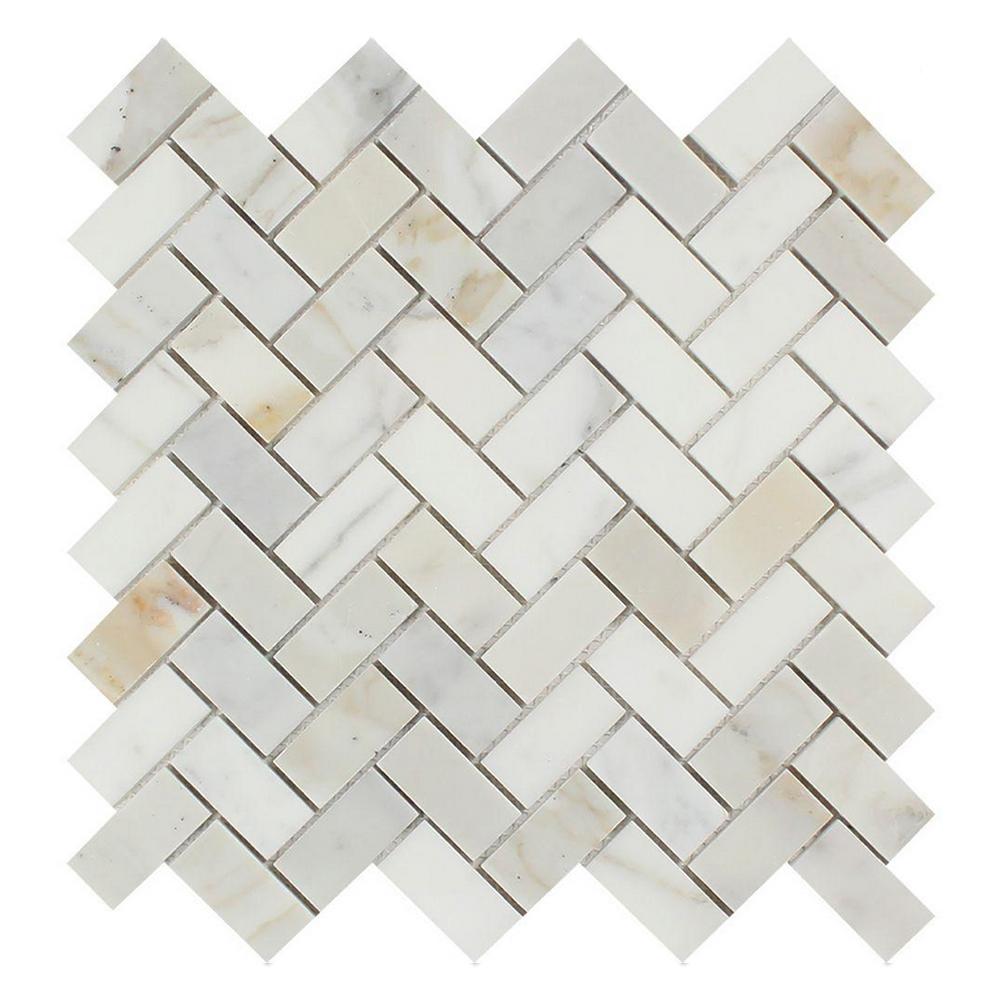 Calacatta Gold Marble Mosaic - 1" x 2" Herringbone Polished