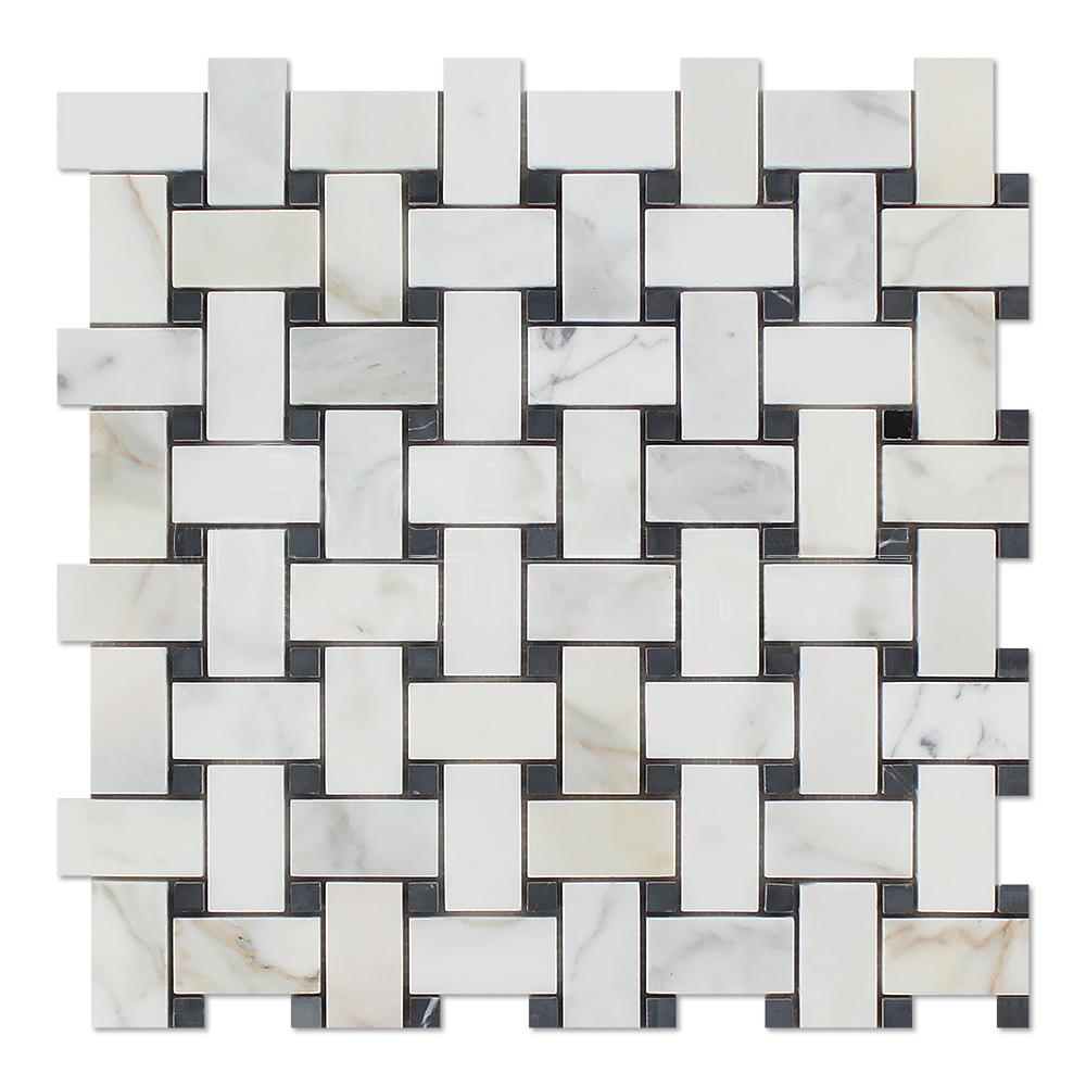 Calacatta Gold Marble Mosaic - Basketweave with Black Dots Polished