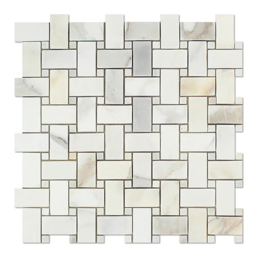 Calacatta Gold Marble Mosaic - Basketweave with Calacatta Gold Dots Honed