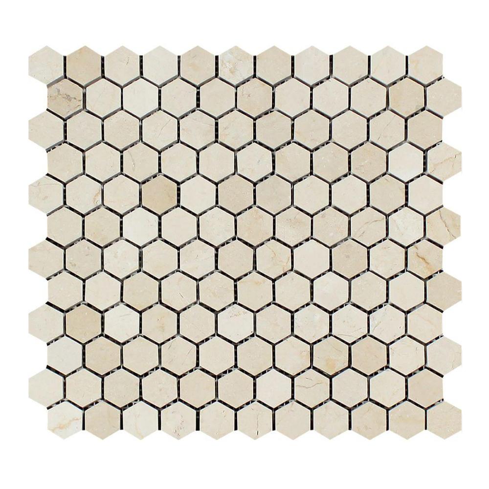 Crema Marfil Marble Mosaic - 1" Hexagon Polished