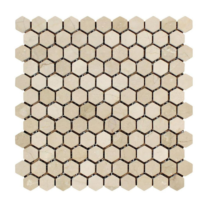Crema Marfil Marble Mosaic - 1" Hexagon Tumbled