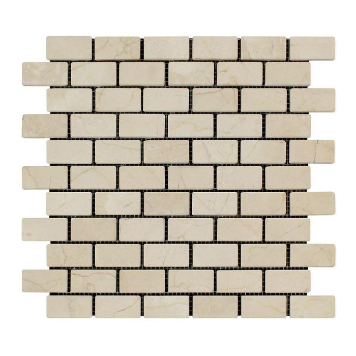 Crema Marfil Marble Mosaic - 1" x 2" Brick Tumbled