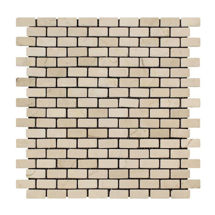 Crema Marfil Marble Mosaic - 5/8" x 1 1/4" Baby Brick Tumbled