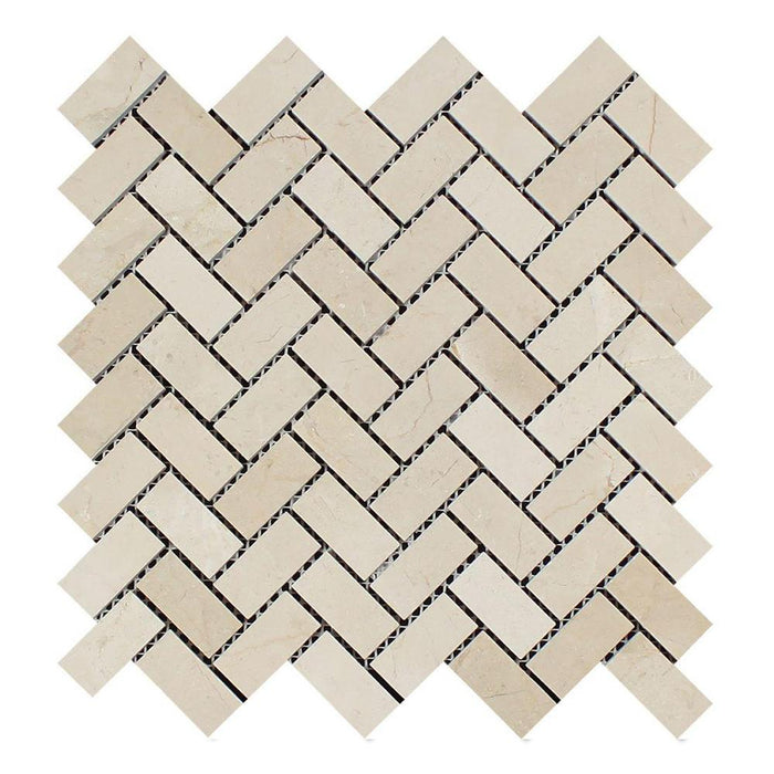 Crema Marfil Marble Mosaic - 1" x 2" Herringbone Polished