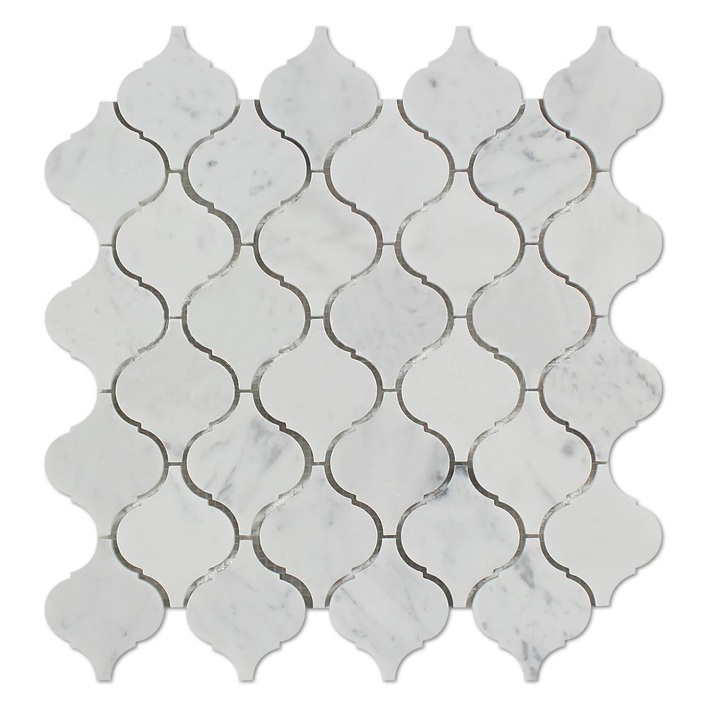 White Carrara Marble Mosaic - 2" Arabesque Polished
