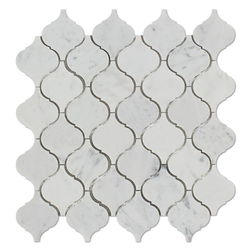 White Carrara Marble Mosaic - 2" Arabesque Polished
