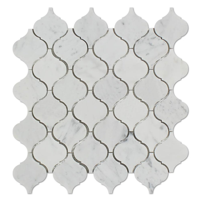White Carrara Marble Mosaic - 2" Arabesque Polished