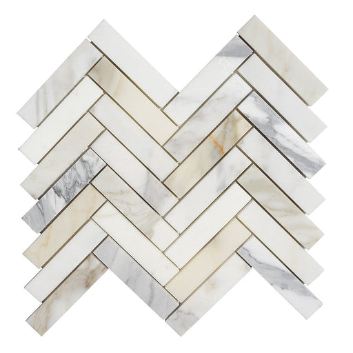 Calacatta Gold Marble Mosaic - 1" x 4" Herringbone Polished