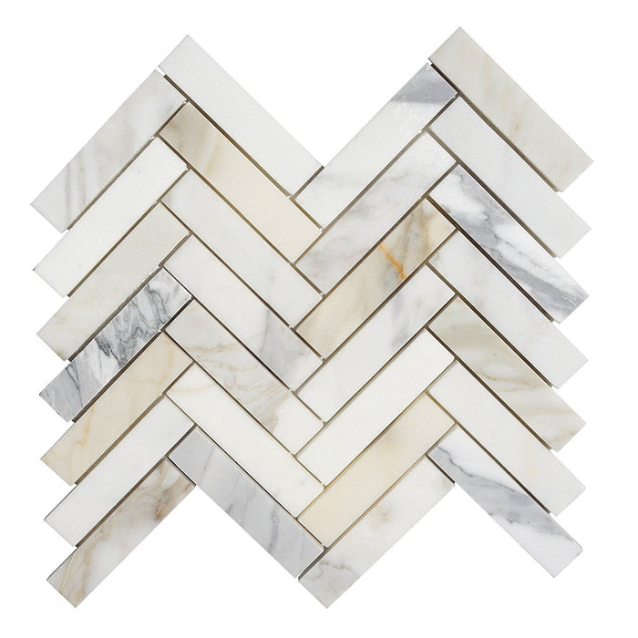 Calacatta Gold Marble Mosaic - 1" x 4" Herringbone Polished
