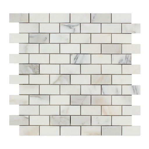 Calacatta Gold Marble Mosaic - 1" x 2" Brick Honed
