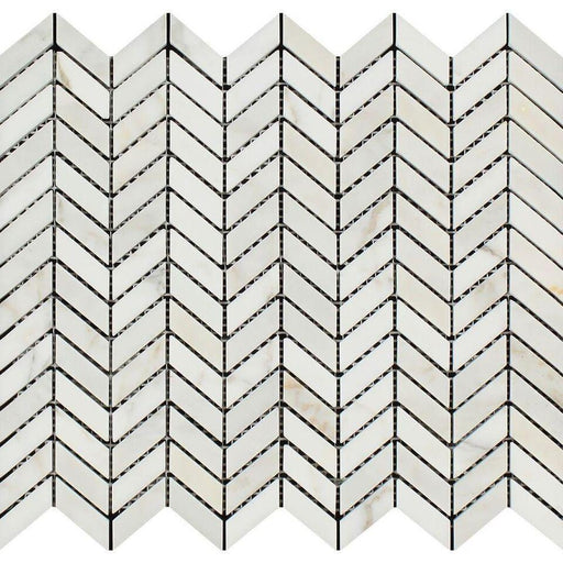 Calacatta Gold Marble Mosaic - Mini Chevron Honed
