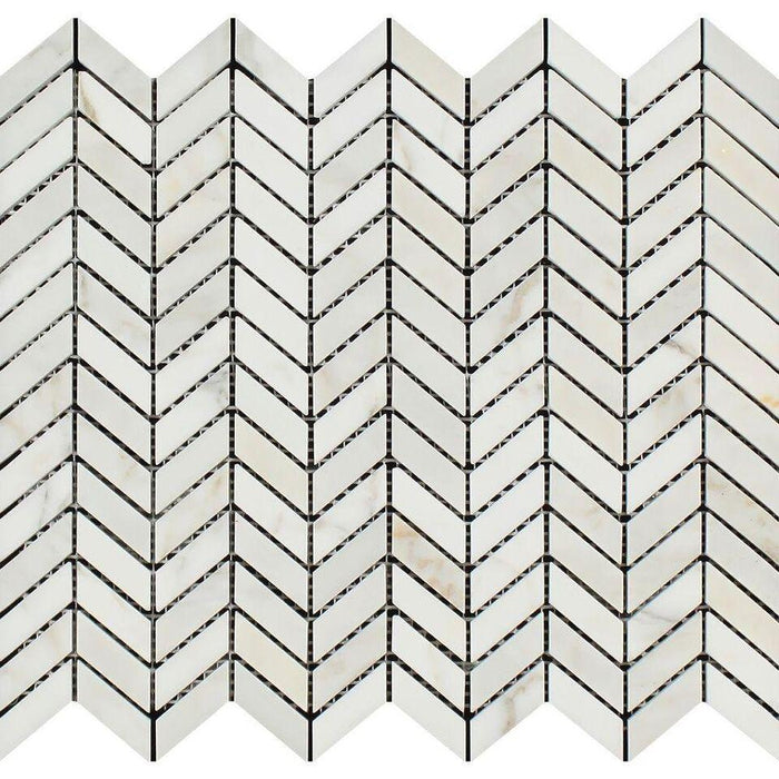 Calacatta Gold Marble Mosaic - Mini Chevron Honed