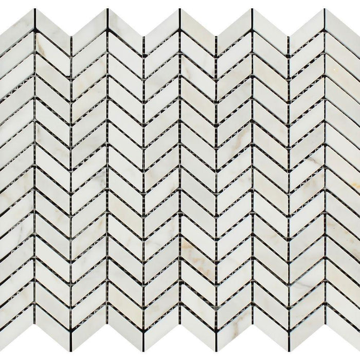 Calacatta Gold Marble Mosaic - Mini Chevron Polished