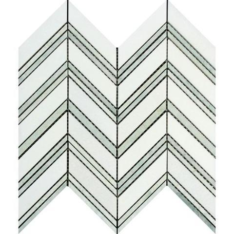 Calacatta Gold Marble Mosaic - Large Chevron with Ming Green Polished