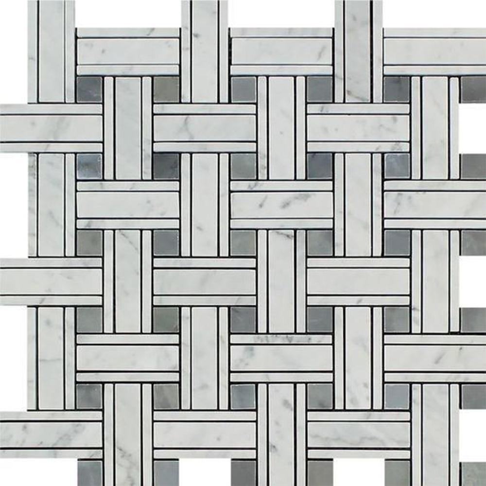 White Carrara Marble Mosaic - Triple Weave with Black & Gray Polished