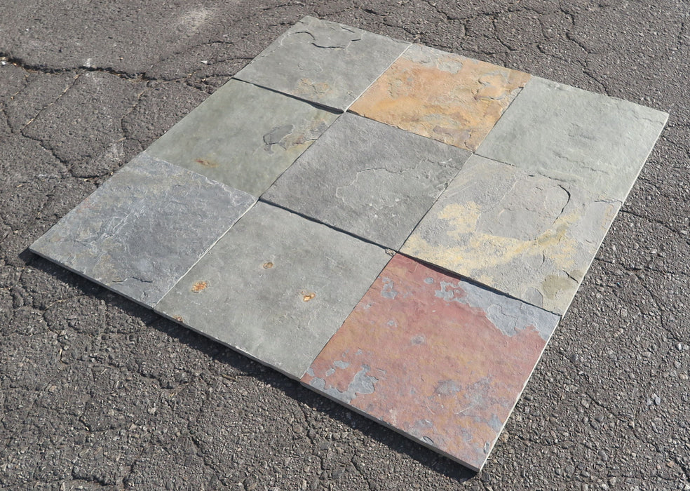 Natural Cleft Face, Gauged Back China Multi Color Dark Slate Tile - 12" x 12" x 3/8" 