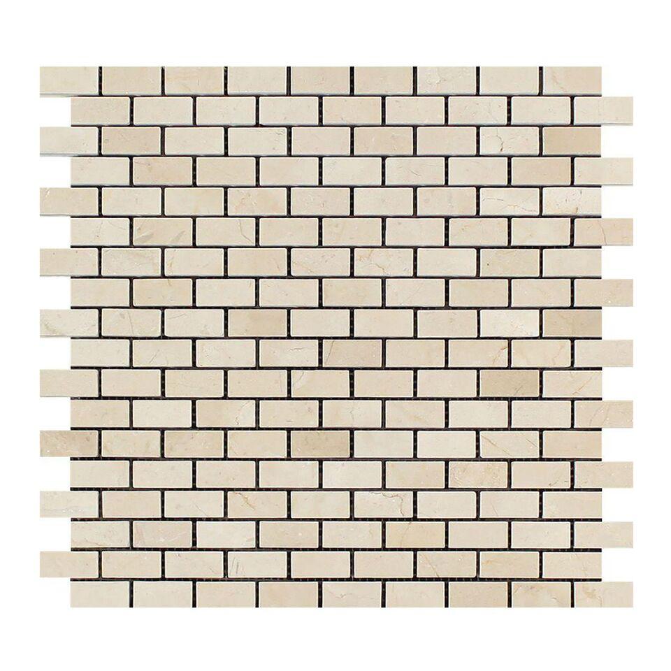 Crema Marfil Marble Mosaic - 5/8" x 1 1/4" Baby Brick Polished