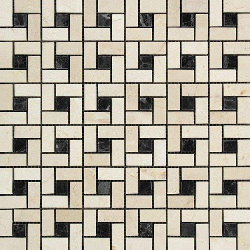 Crema Marfil Marble Mosaic - 5/8" x 1 1/4" Pinwheel with Black Dots Polished