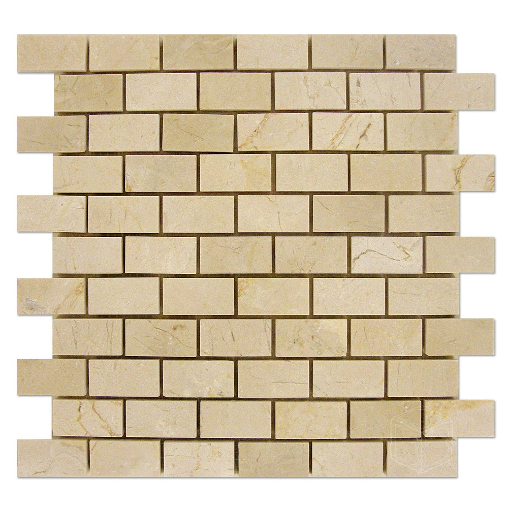 Crema Marfil Marble Mosaic - 1" x 2" Brick Polished
