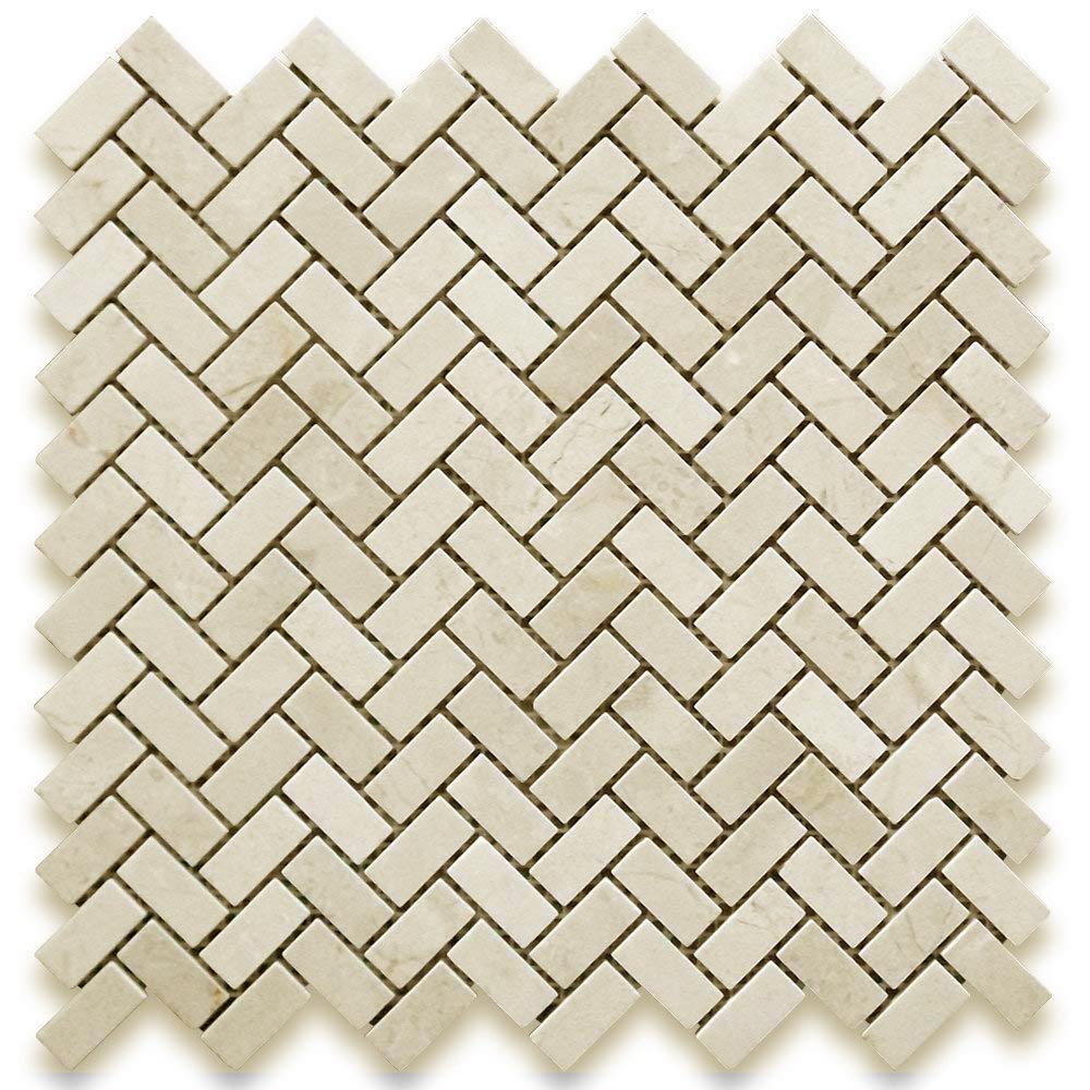 Crema Marfil Marble Mosaic - 5/8" x 1 1/4" Mini Herringbone Polished