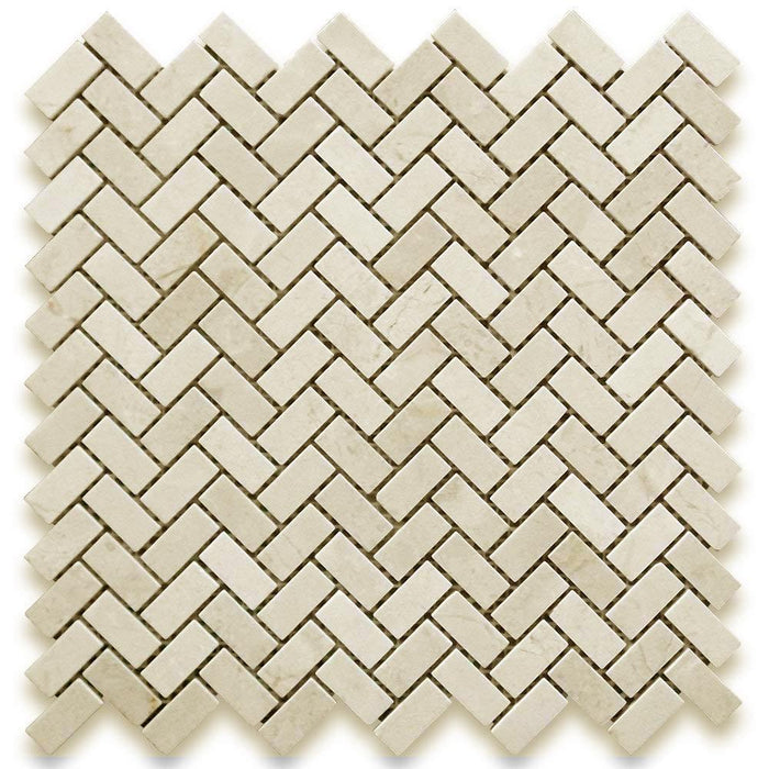 Crema Marfil Marble Mosaic - 5/8" x 1 1/4" Mini Herringbone Polished