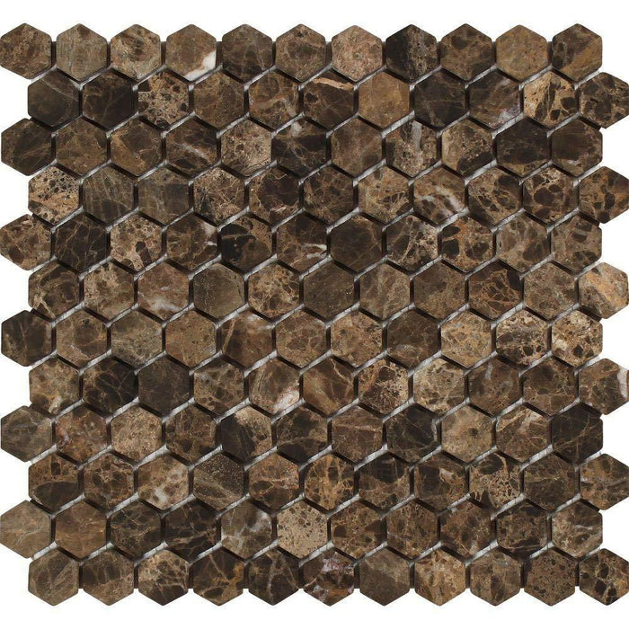 Emperador Dark Marble Mosaic - 1" Hexagon Tumbled