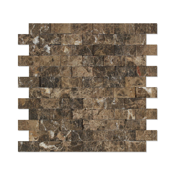Emperador Dark Marble Mosaic - 1" x 2" Brick Split Face