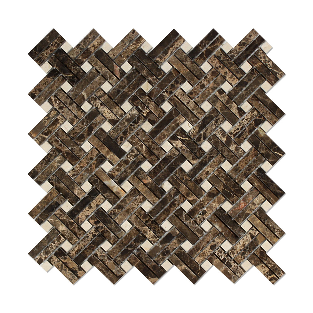 Emperador Dark Marble Mosaic - Stanza with Crema Marfil Dots Polished