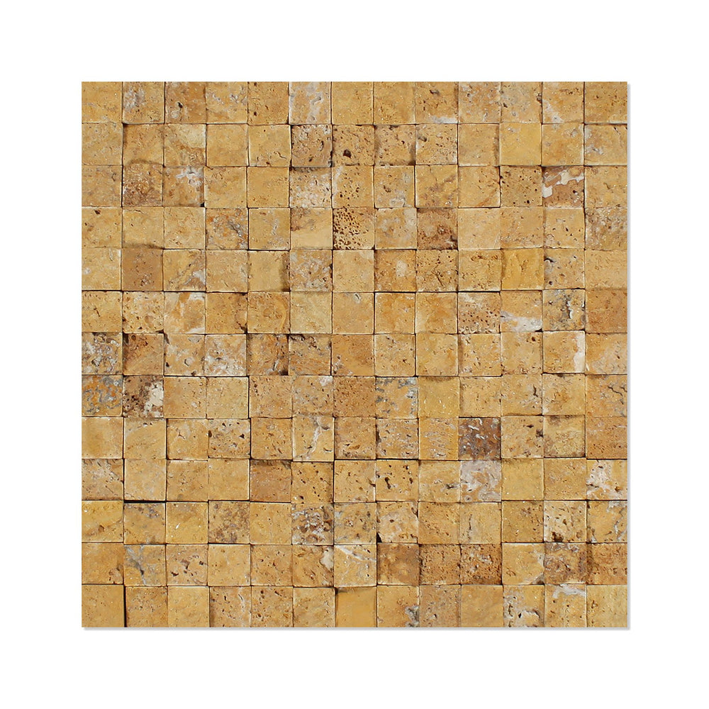 Golden Sienna Travertine Mosaic - 1" x 1" Split Face